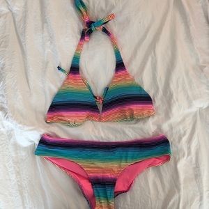 Rainbow stripe bikini set